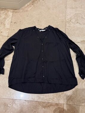 Zara Black Rayon L/S Studded Blouse - sz. large -EUC